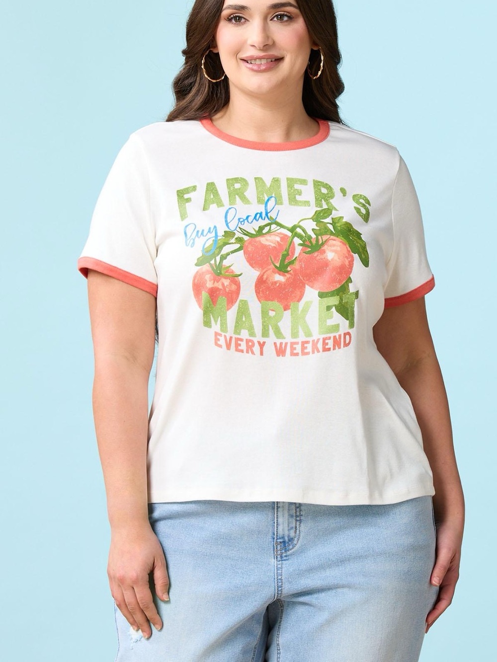 Farmers Market Ringer Tee with Tomato Graphic